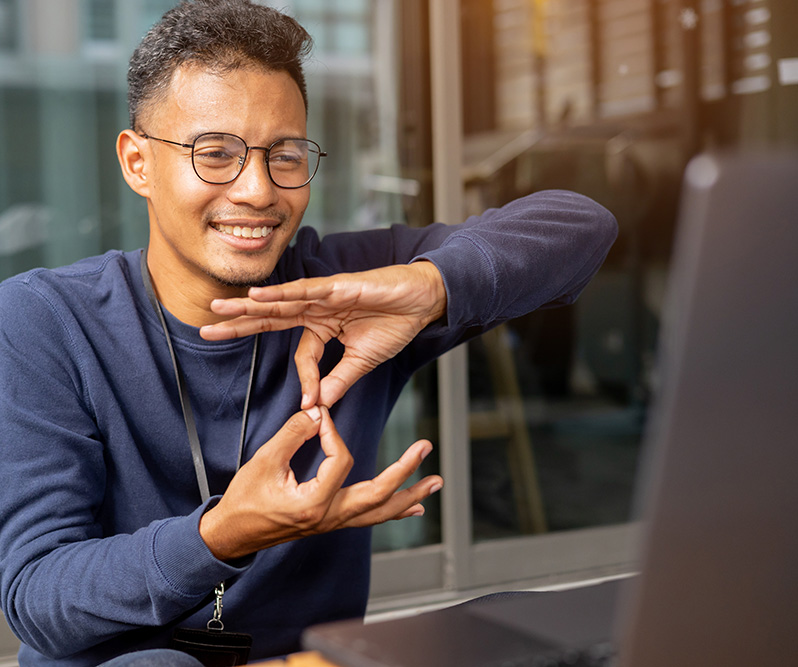 close up asian indian man make gesture hand about sign language
